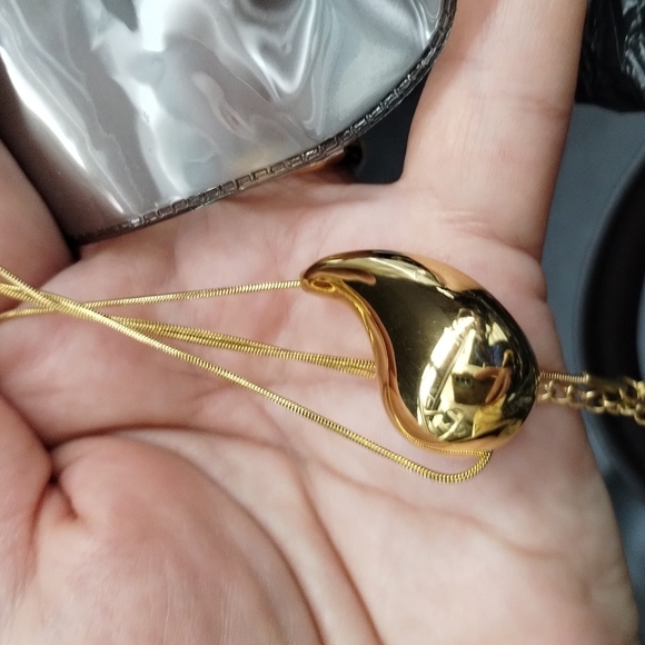 Gold Bean Pendant Necklace with Smooth Finish and Delicate Chain - Picture 2 of 2